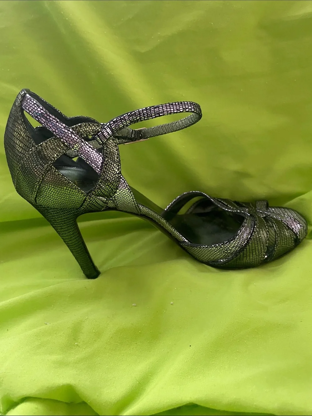Fendi Metallic Purple & Green Crisscross Ankle-Strap Heels